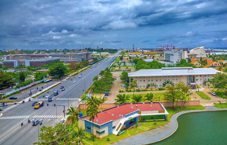 Beninese urban landscape with vibrant activity